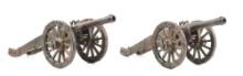 RARE AND IMPORTANT PAIR OF 17TH CENTURY CENTURY FIRING BRONZE CANNON MODELS ON CARRIAGES.