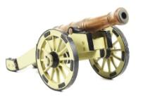 LARGE BRONZE REVOLUTIONARY WAR FIRING CANNON MODEL ON CARRIAGE.