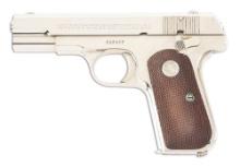 (C) EXCELLENT NICKEL COLT MODEL 1903 POCKET HAMMERLESS SEMI AUTOMATIC PISTOL WITH BOX.