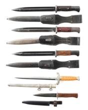 LOT OF 5: GERMAN WWII MAUSER BAYONETS, HEER DAGGER, AND BOOT KNIFE.