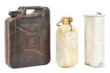 LOT OF 3: GERMAN WWII DRINKING WATER CONTAINERS AND GAS CAN.
