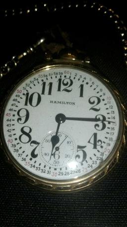 Hamilton 992B with Montgomery Dial 21 jewel lever set with Simmons chain