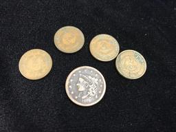 4 2 Cent Coins and 1 Large Cent and