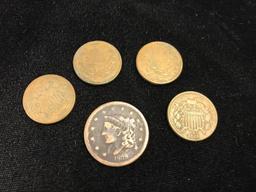 4 2 Cent Coins and 1 Large Cent and