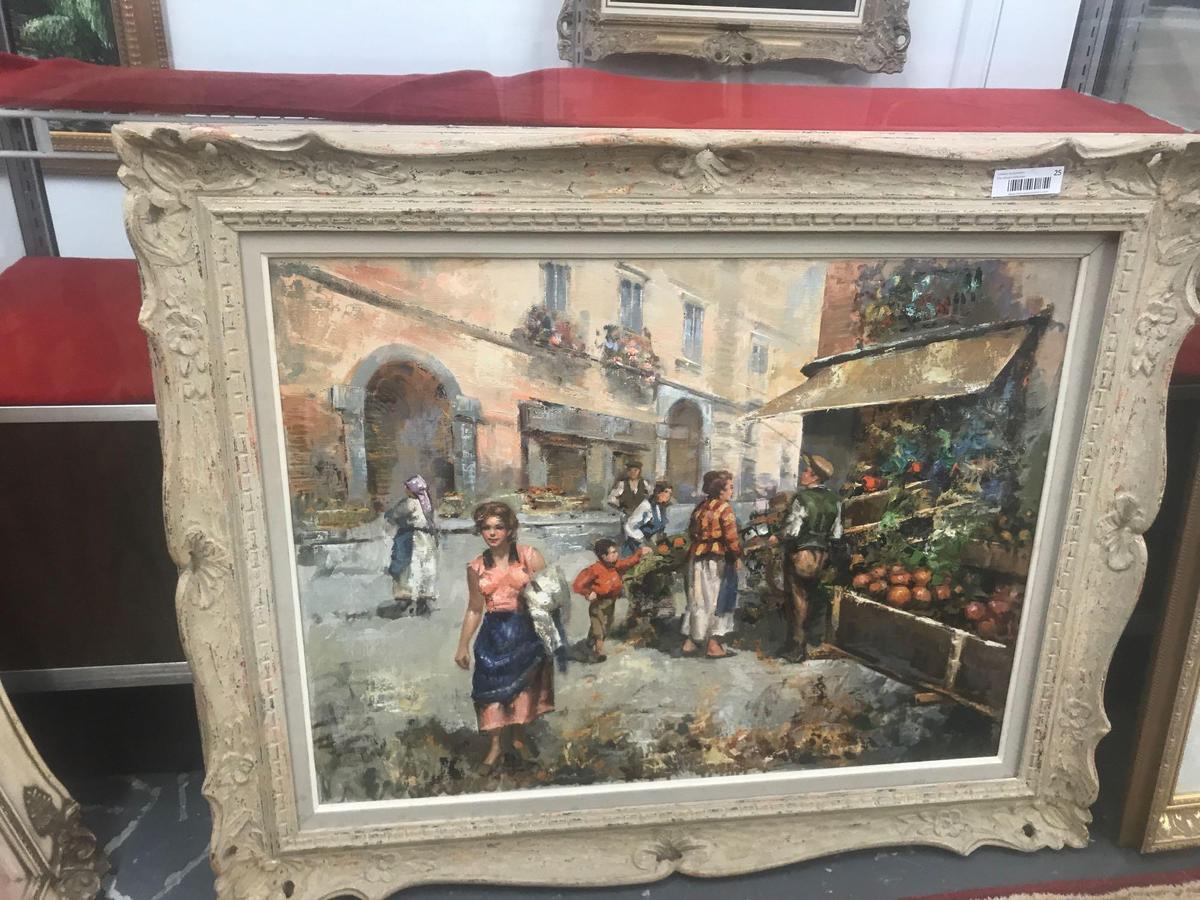 Framed "Street Vendor" Painting
