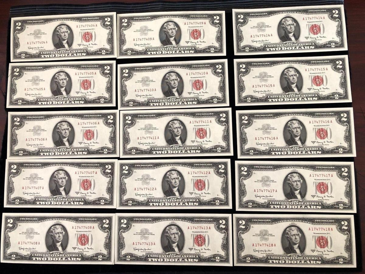 $2 Bill Red Seal Lot of 15