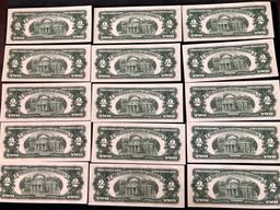 $2 Bill Red Seal Lot of 15