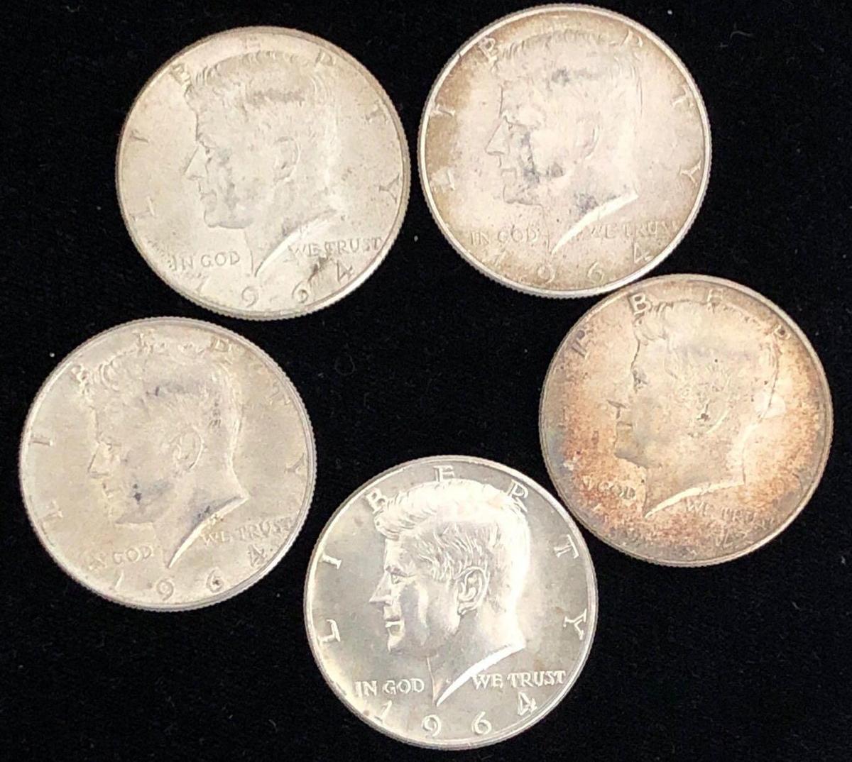 5 Kennedy Silver 50 Cent Pieces