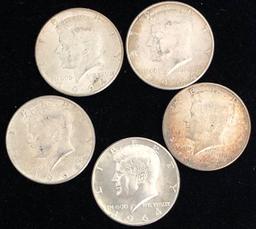 5 Kennedy Silver 50 Cent Pieces