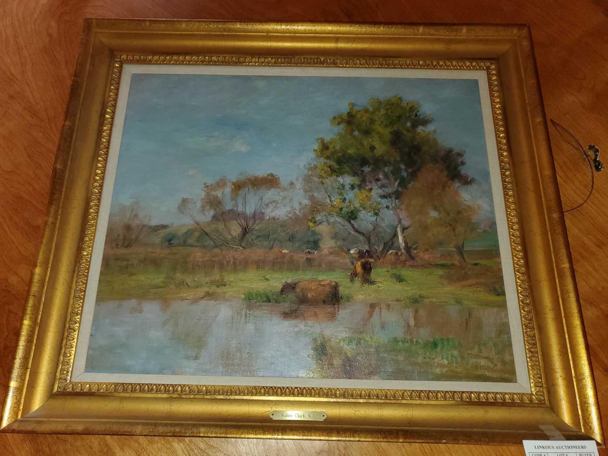 Oil Painting, Walter Clark, N.A., Landscape Scene on Canvas, Framed