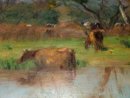 Oil Painting, Walter Clark, N.A., Landscape Scene on Canvas, Framed