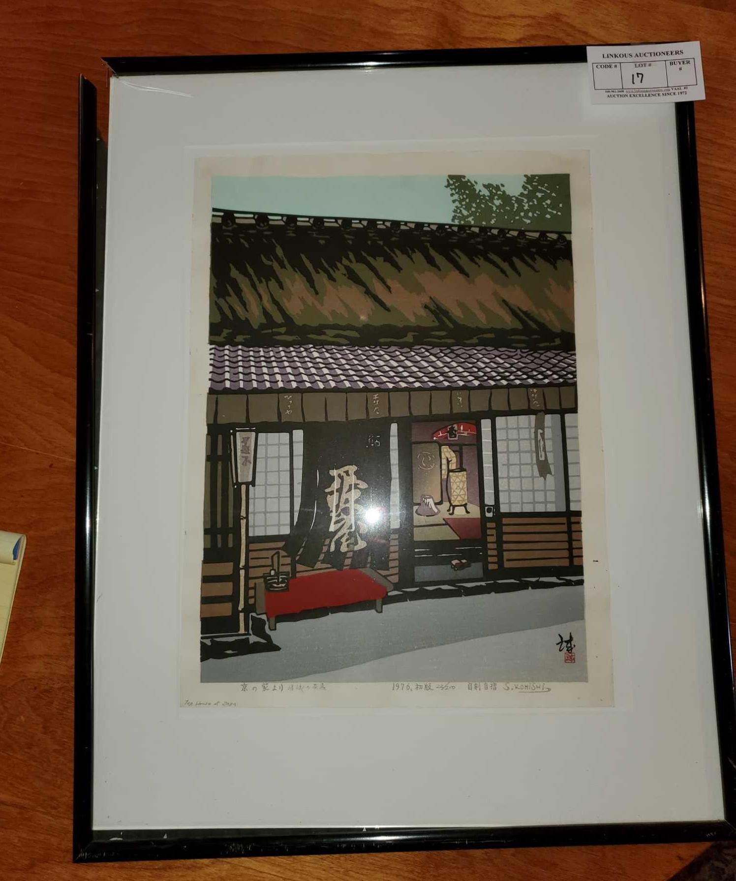 "Tea House at Saga" Print, Matted under Glass and Framed, Signed S. Konishi 1976, 22/200