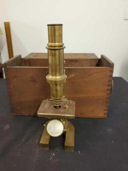 Vintage Microscope in Case, Brass, No Markings