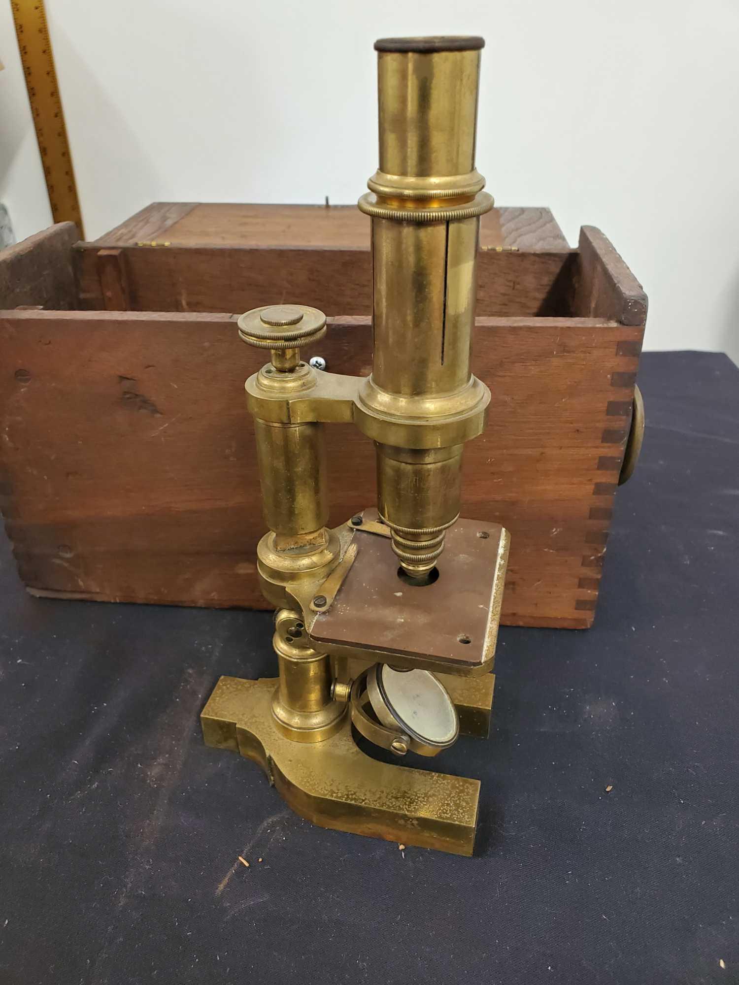 Vintage Microscope in Case, Brass, No Markings