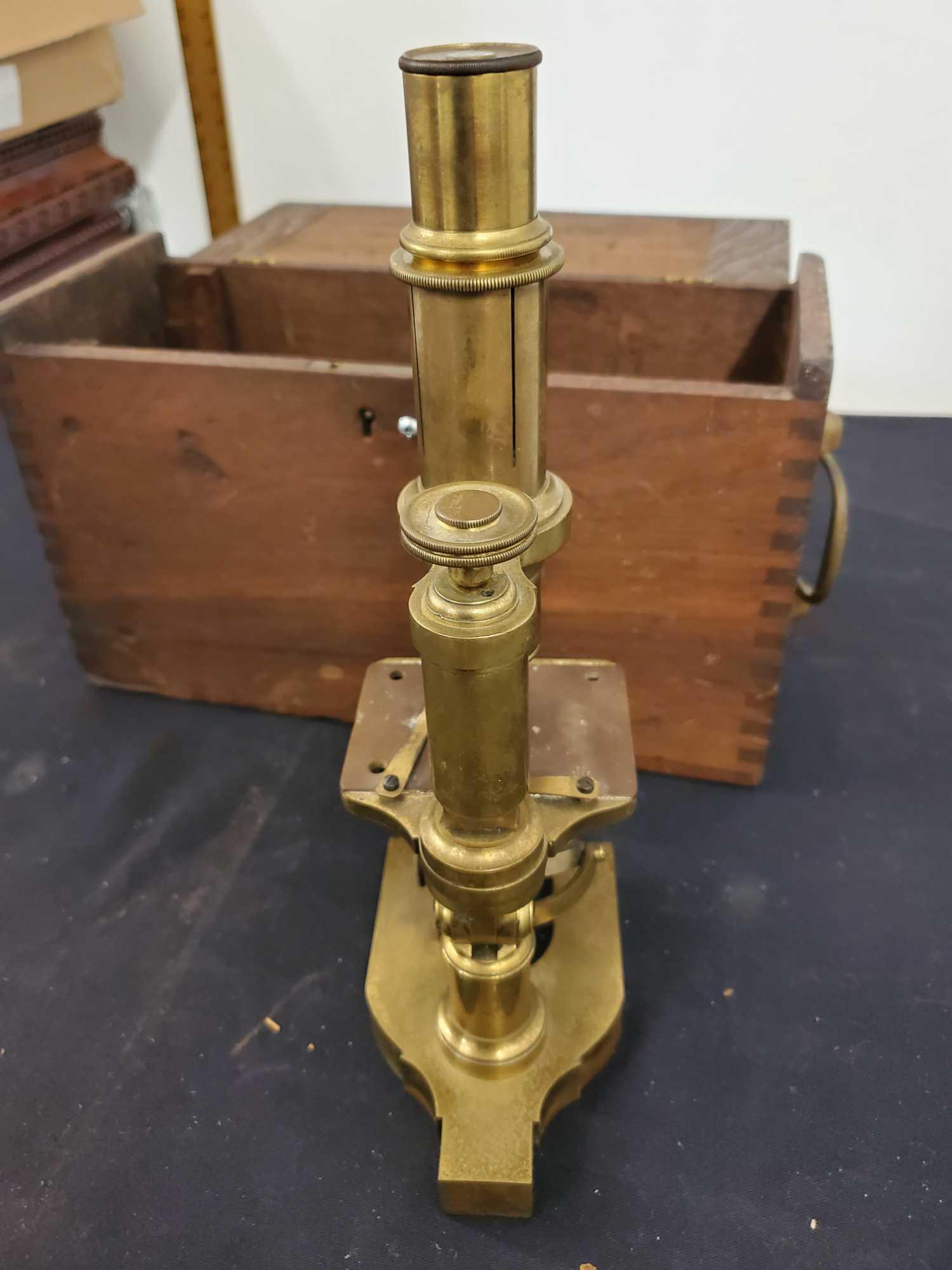 Vintage Microscope in Case, Brass, No Markings