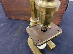 Vintage Microscope in Case, Brass, No Markings
