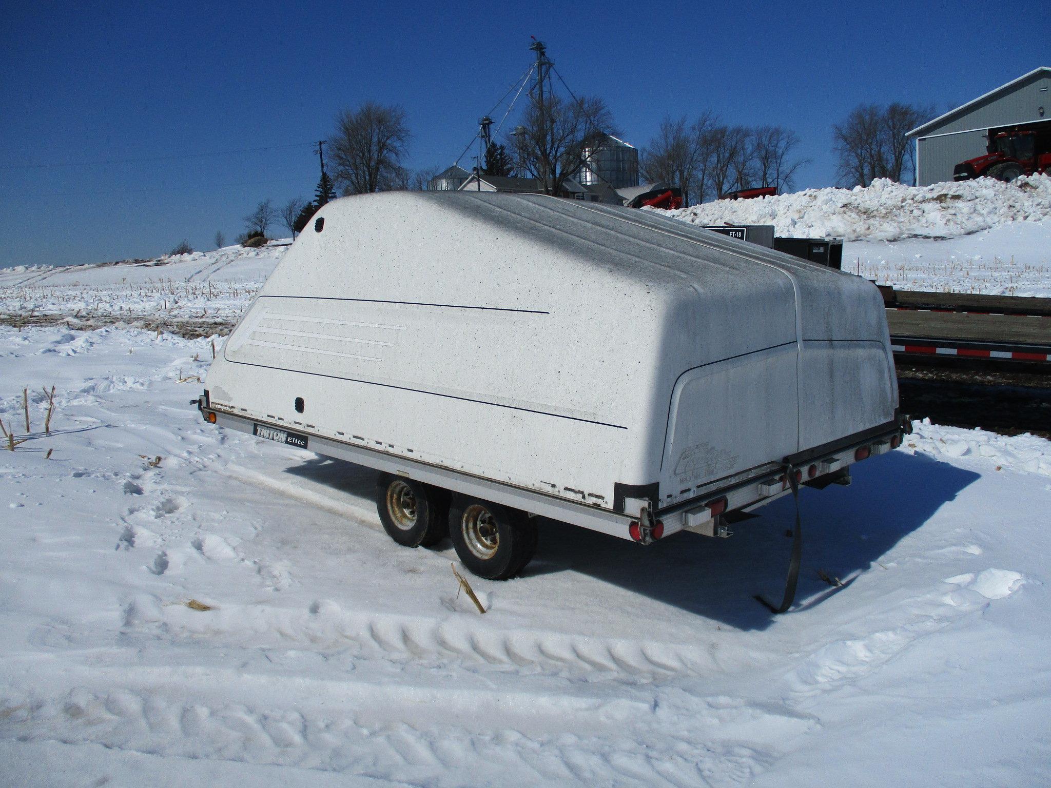 Triton Elite Alum. 8.5' x 12' 2 place snowmobile trailer, tandem axle, fiberglass cover
