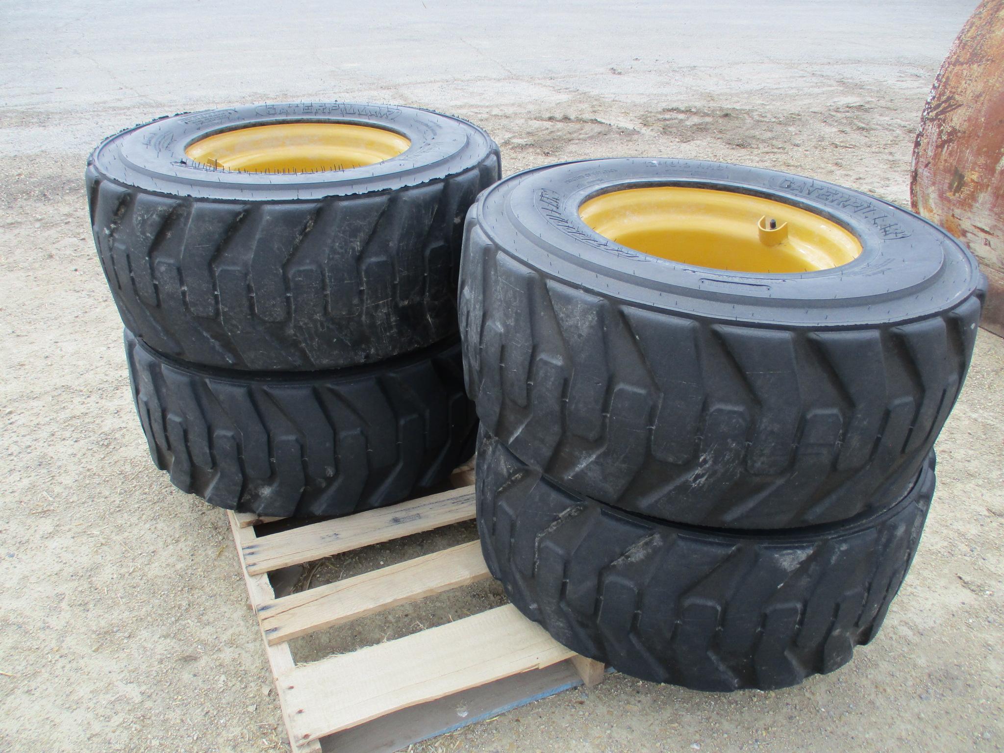 (4) 12-16.5 skid loader tires & rims, SELLS 4 X $