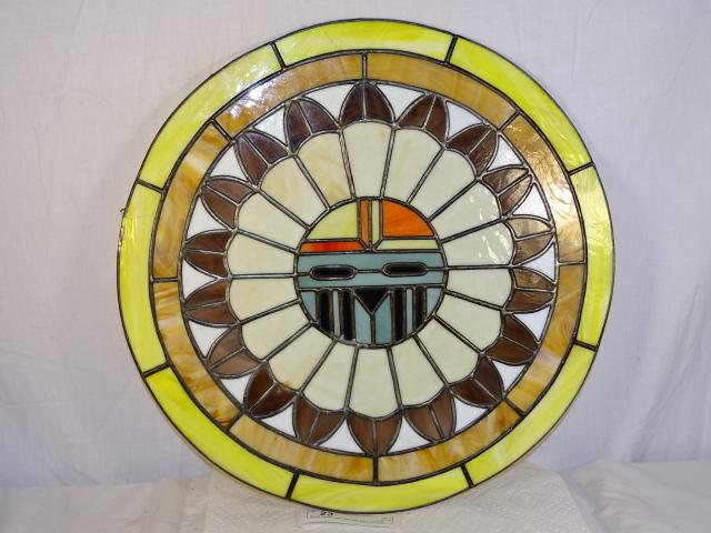 Round Stained Glass Panel With Native american Mot