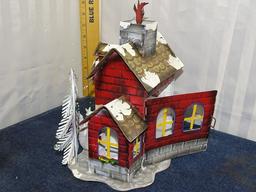 Home Interiors Tin Snow Covered House Red Bird