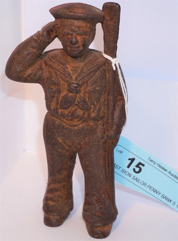 CAST IRON SAILOR PENNY BANK 5 1/2" TALL  HUBLEY?