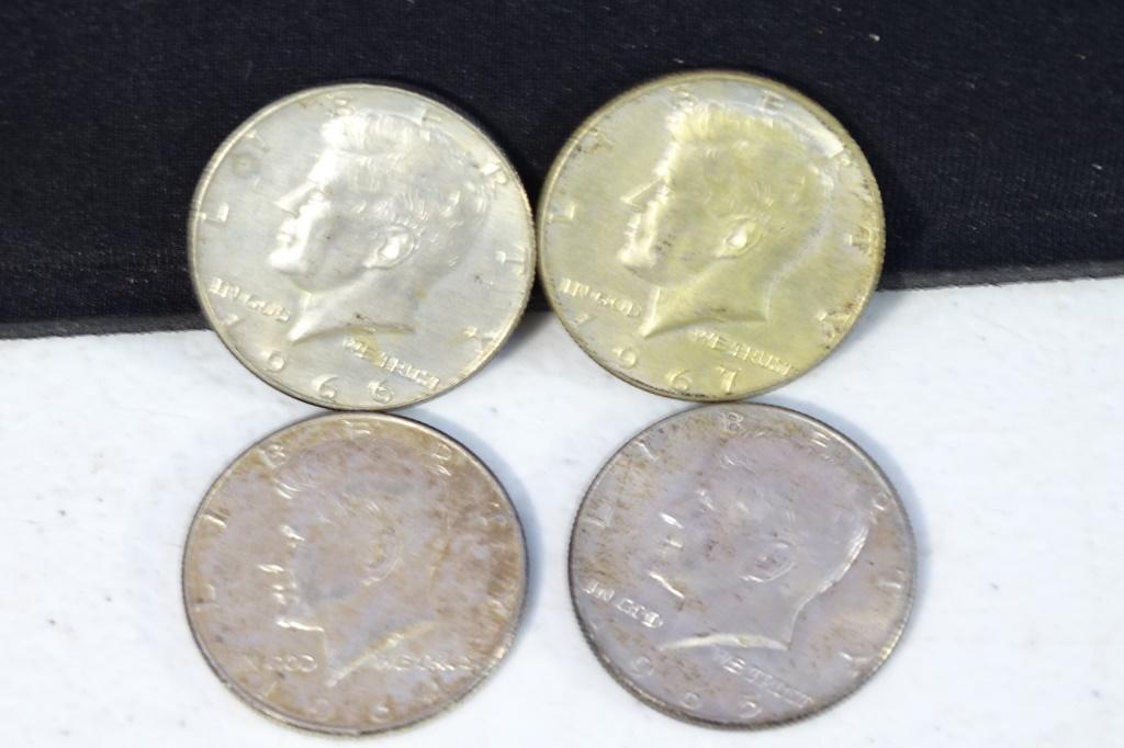 4 KENNEDY HALF DOLLARS 1964,65,66,67
