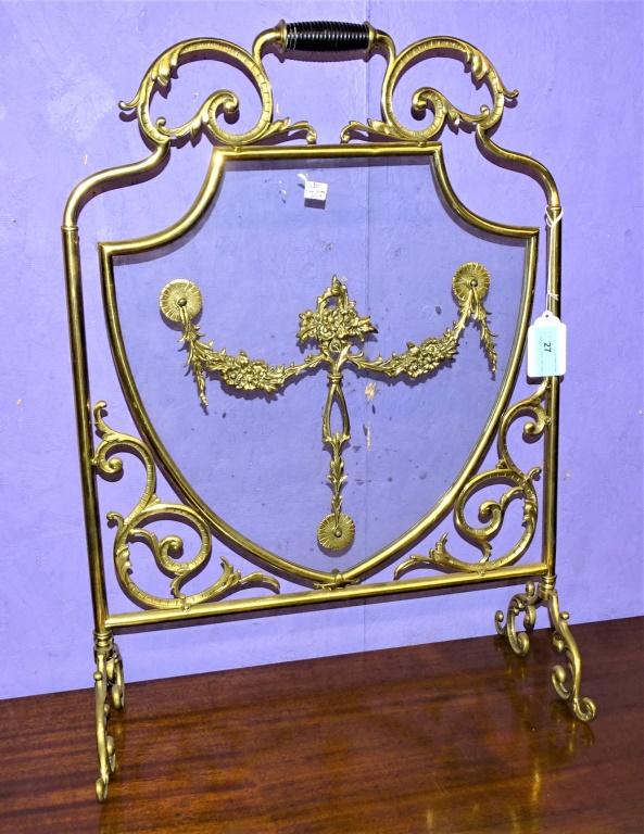 BEAUTIFUL GLASS AND BRASS FIRE SCREEN