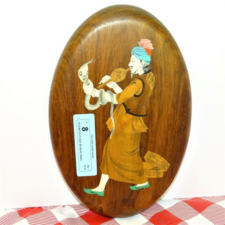 ROSEWOOD PLAQUE W/ INLAID SNAKE CHARMER