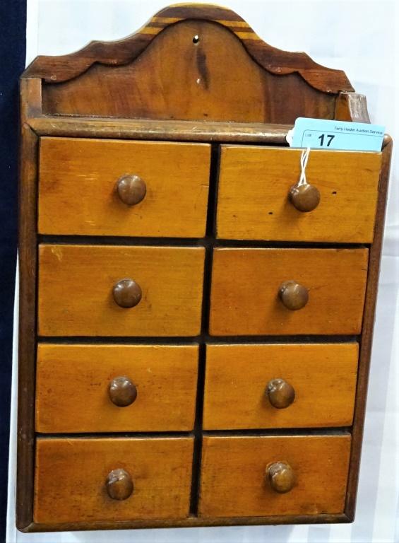 HANGING PINE SPICE BOX WITH 8 DRAWERS