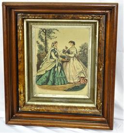 VINTAGE COLONIAL PRINT W/WALNUT FRAME 17x15