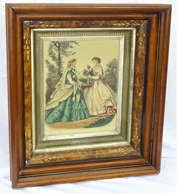 VINTAGE COLONIAL PRINT W/WALNUT FRAME 17x15