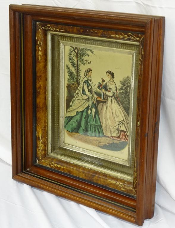 VINTAGE COLONIAL PRINT W/WALNUT FRAME 17x15