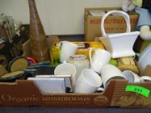 LARGE BOX LOT OF MISC-CERAMICS,GLASS,THERMOS