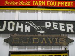 85396 - John Deere 15.5 X 95 Plow Sign Sandstone w/ EJ 11 X 73 Davis Dealer Sign (sold together)