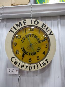 3312- CATEPILLAR PITTMAN TRACTOR CO. LIGHTED CLOCK, WORKS