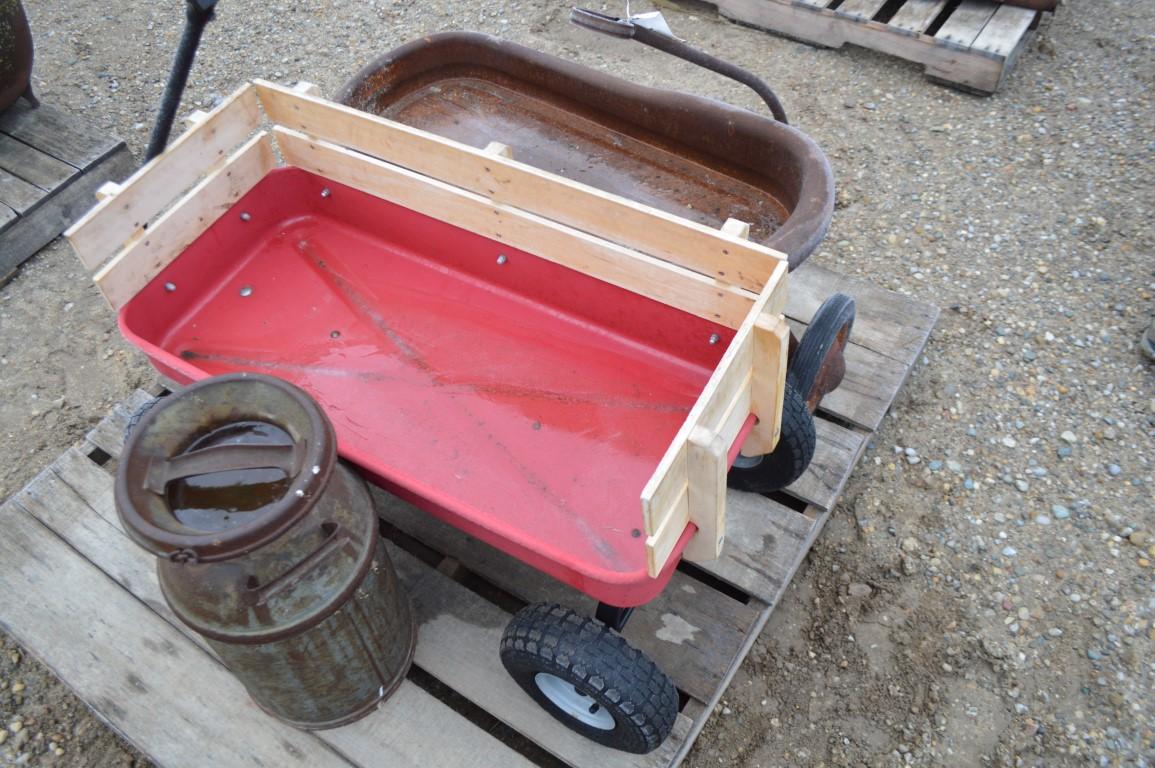 4933- 2 CHILD'S WAGONS AND MILKCAN ( KIER CREAMERY)