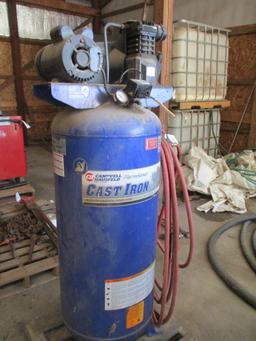 9612-PALLET OF UPRIGHT AIR COMPRESSOR WITH HOSE, 60 GALLON, ELECTRIC CORD CUT