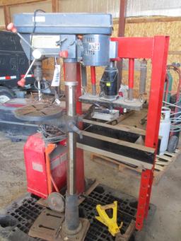 9618-PALLET OF DRILL PRESS, HYDRAULIC PRESS, WELDER