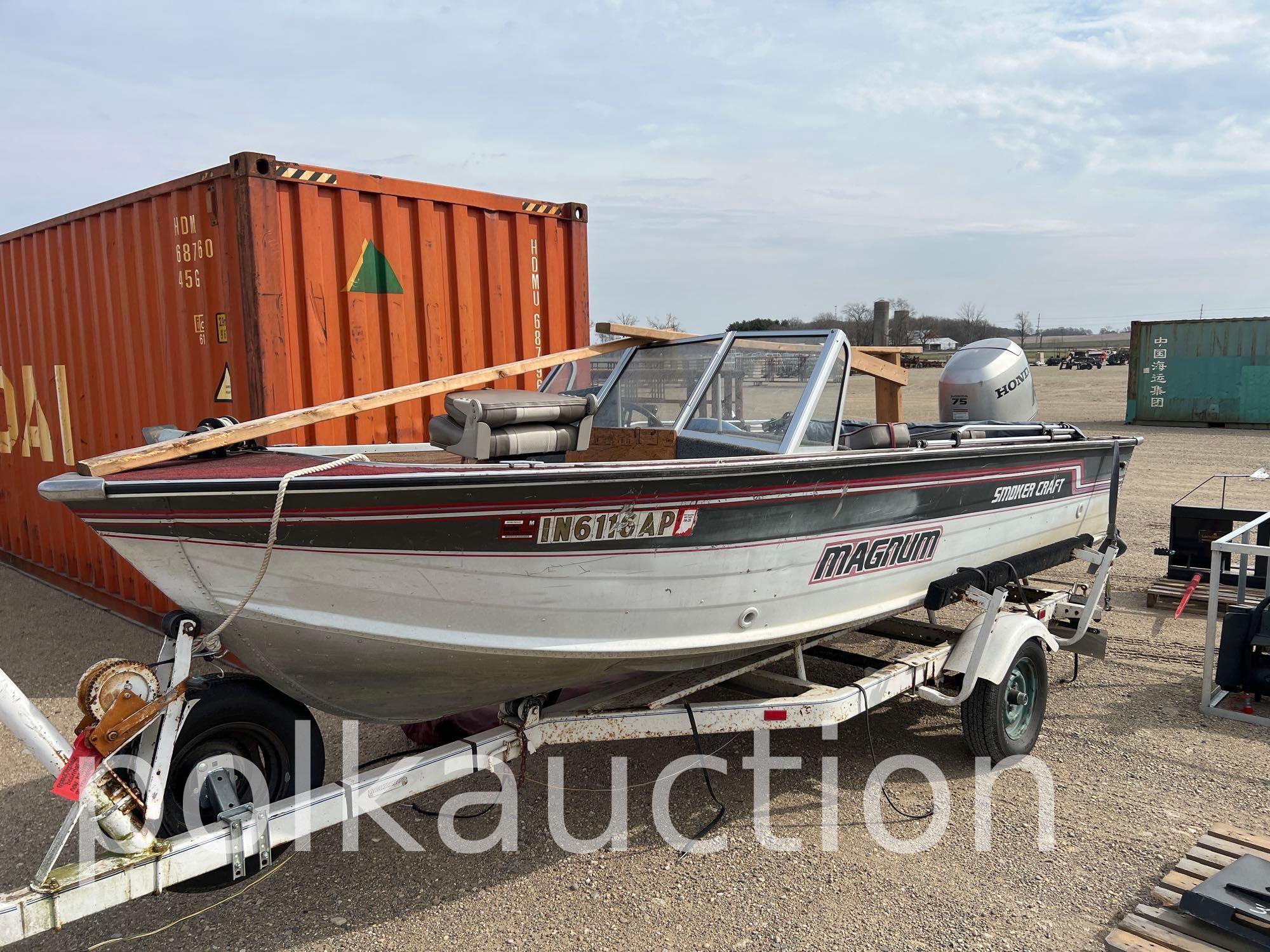 3509-(1990) SMOKERCRAFT V160 RUNABOUT FISHING BOAT W/ TRAILER (SN# SMK74884F090)(TITLES AVAILABLE)
