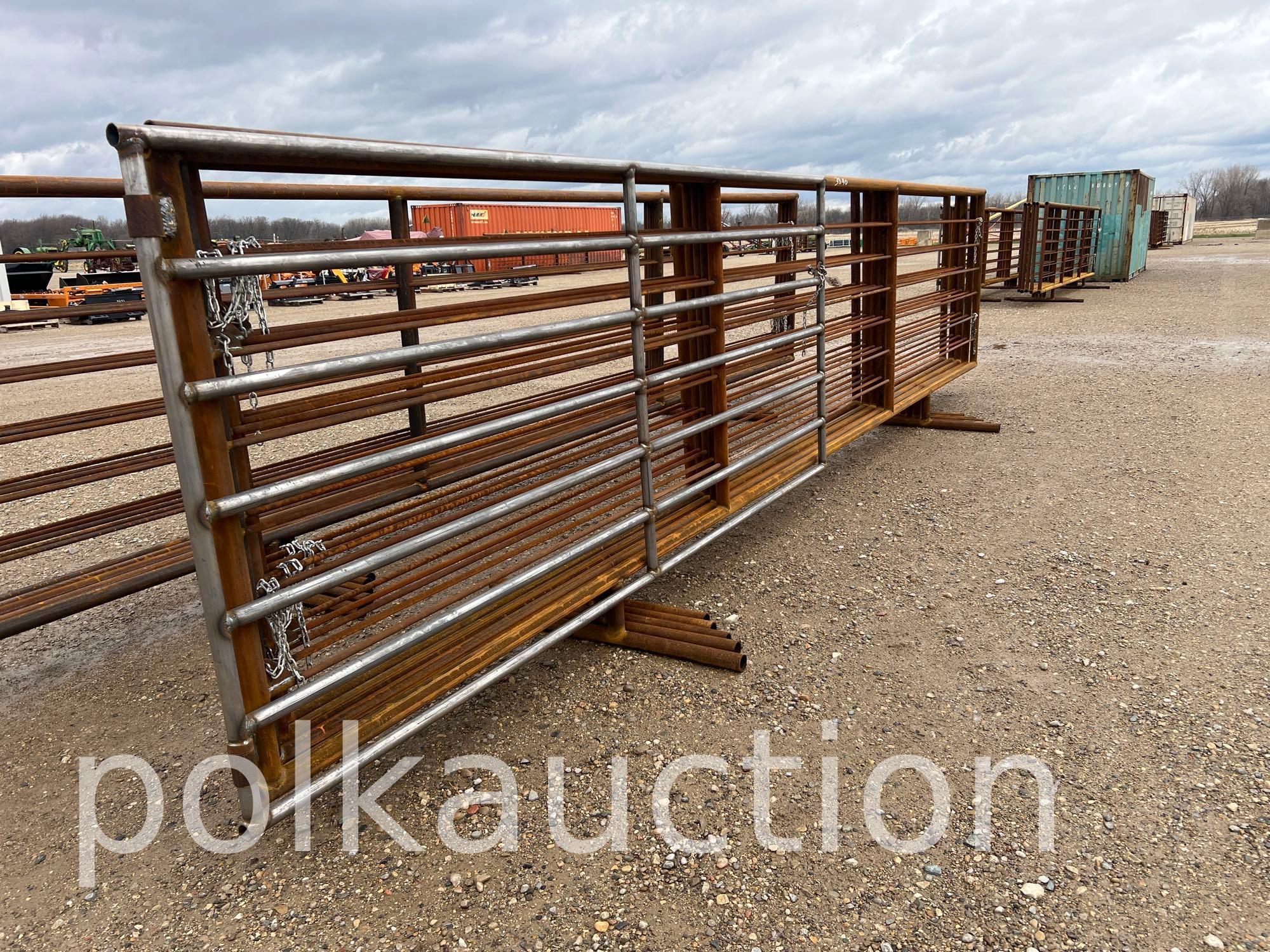 3840-(5) 24' LONG 67" TALL LIVESTOCK PANELS W/GATE