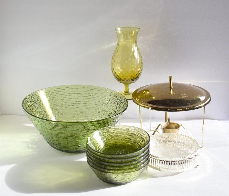 MID-CENTURY GREEN GLASSWARE