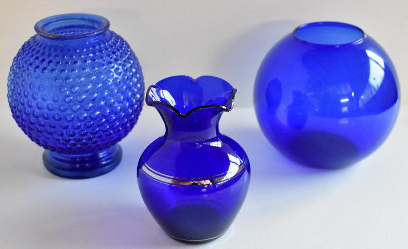 ASSORTED COBALT GLASS VASES