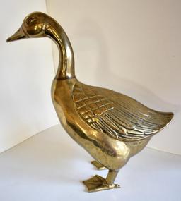 A PAIR OF BRASS GEESE