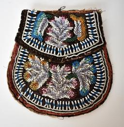 TWO ANTIQUE ATHABASKAN TRIBE BEADED POUCHES