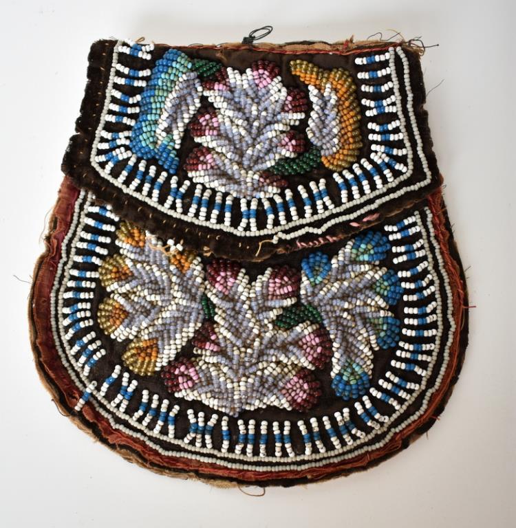 TWO ANTIQUE ATHABASKAN TRIBE BEADED POUCHES