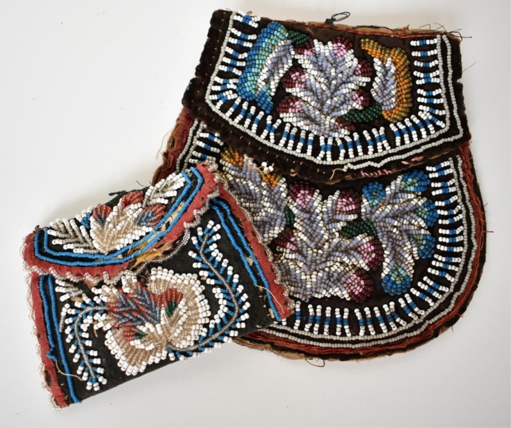 TWO ANTIQUE ATHABASKAN TRIBE BEADED POUCHES