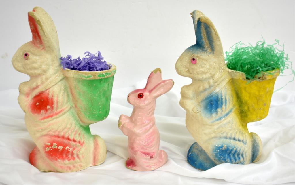 THREE VINTAGE PAPIER-MACHE EASTER BUNNIES