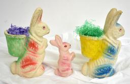 THREE VINTAGE PAPIER-MACHE EASTER BUNNIES