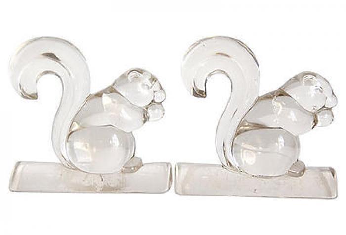 GLASS SQUIRREL BOOKENDS (ST. JUDE CHARITY LOT)