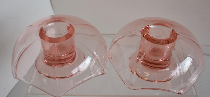 ASSORTED PINK DEPRESSION GLASS CANDLE HOLDERS